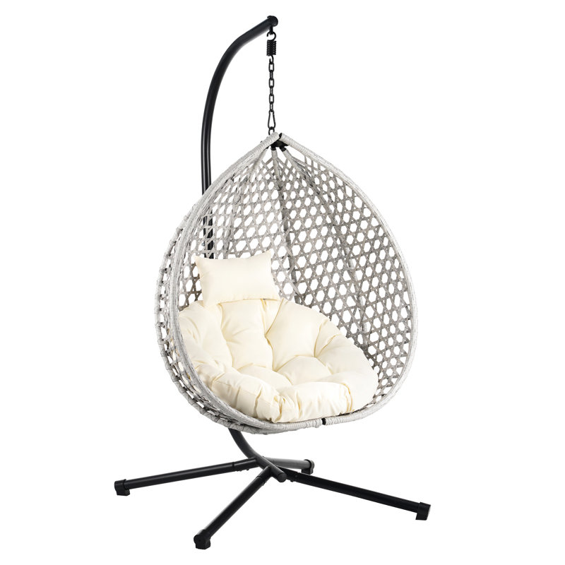 Siège suspendu d'intérieur et d'extérieur confortable pour n'importe où et partout - base en métal, PE, fauteuil de relaxation réglable en fer tressé, coussin de tête