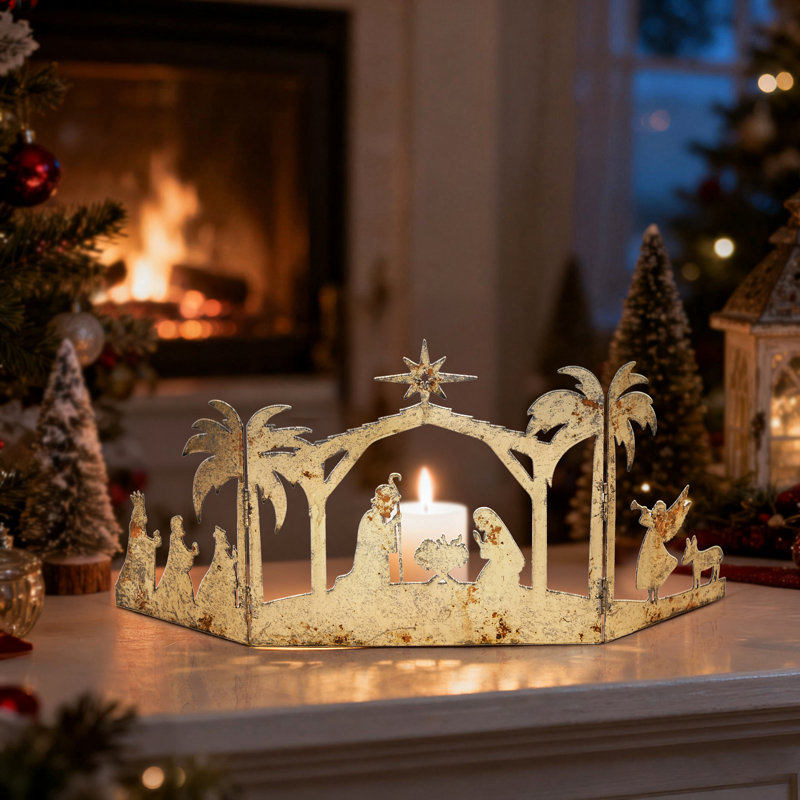 Crèche de Noël rétro en métal, crèche de Noël, Figurines de la Sainte Famille, décorations de Noël minimalistes de style boho
