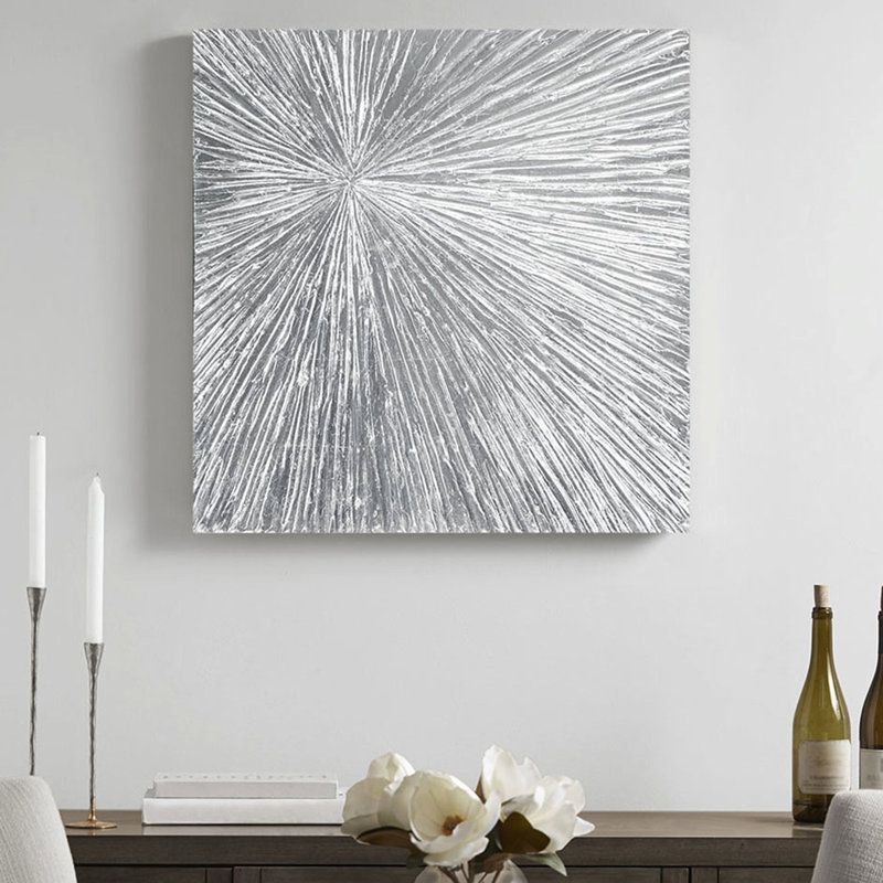 Décoration murale moderne en métal argenté moderne - 30 x 30 po en résine peinte à la main à motif abstrait texturé pour l'intérieur seulement 30 po x 30 po