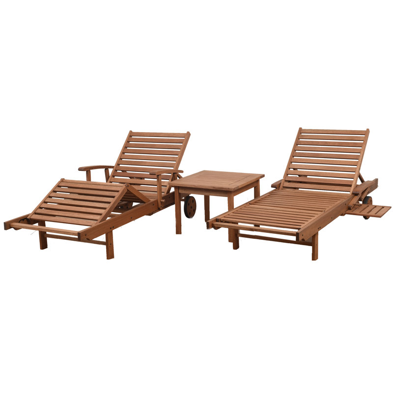 Alyisa Outdoor Eucalyptus Wood Chaise Lounge Set with Table