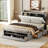 Queen Size Bed With Gray Wood Platform, Headboard Storage, 4 Drawers & Shoe Rack Make Platform Storage Headboard, Drawers, Rack, Version-360984113
