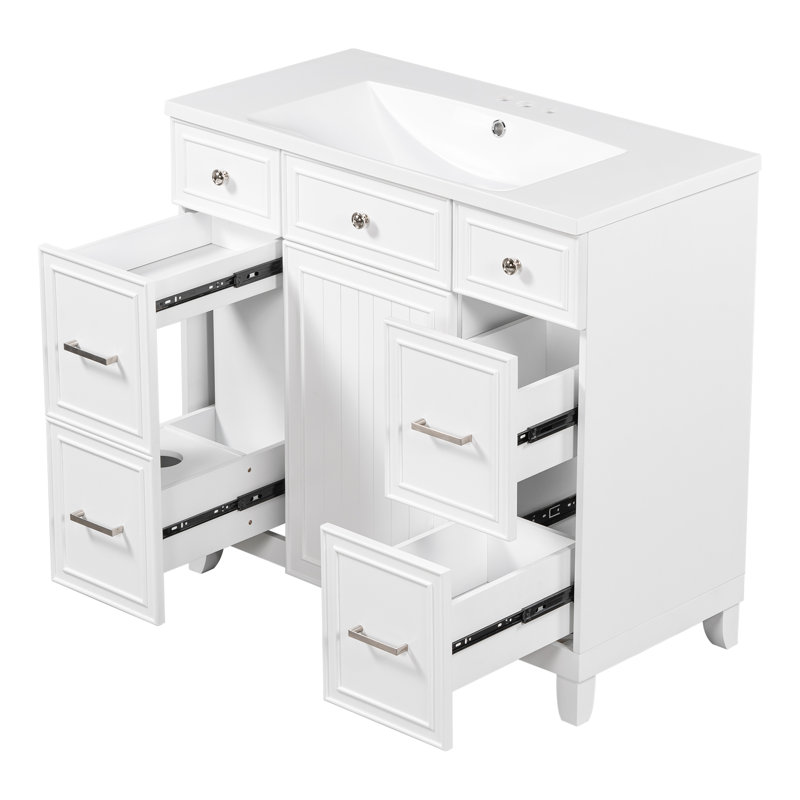 Meuble-lavabo simple 36 po avec comptoir, Blanc, Chrome