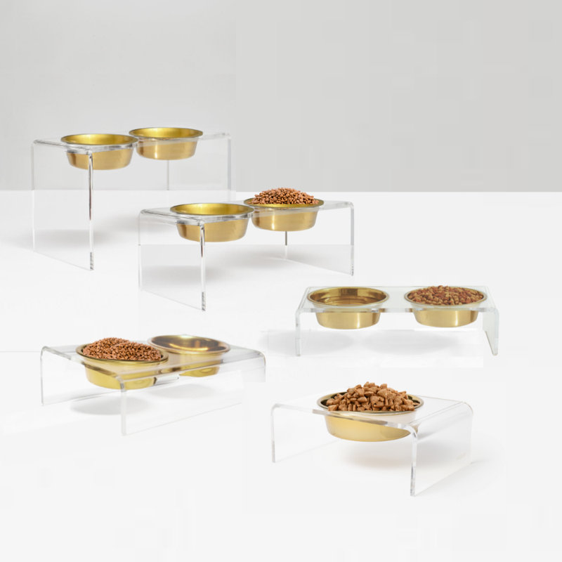Clear Elevated Feeder with Gold Bowls, 3.5 cups, Gold