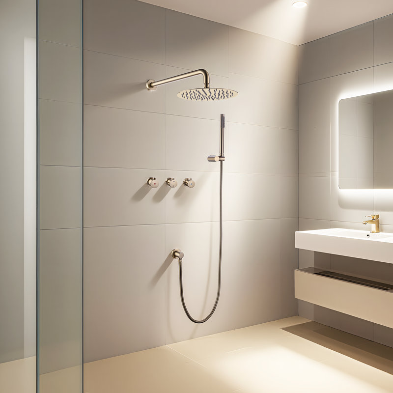 Système de douche complet à pression équilibrée avec valve brute Spotmall, Or brossé