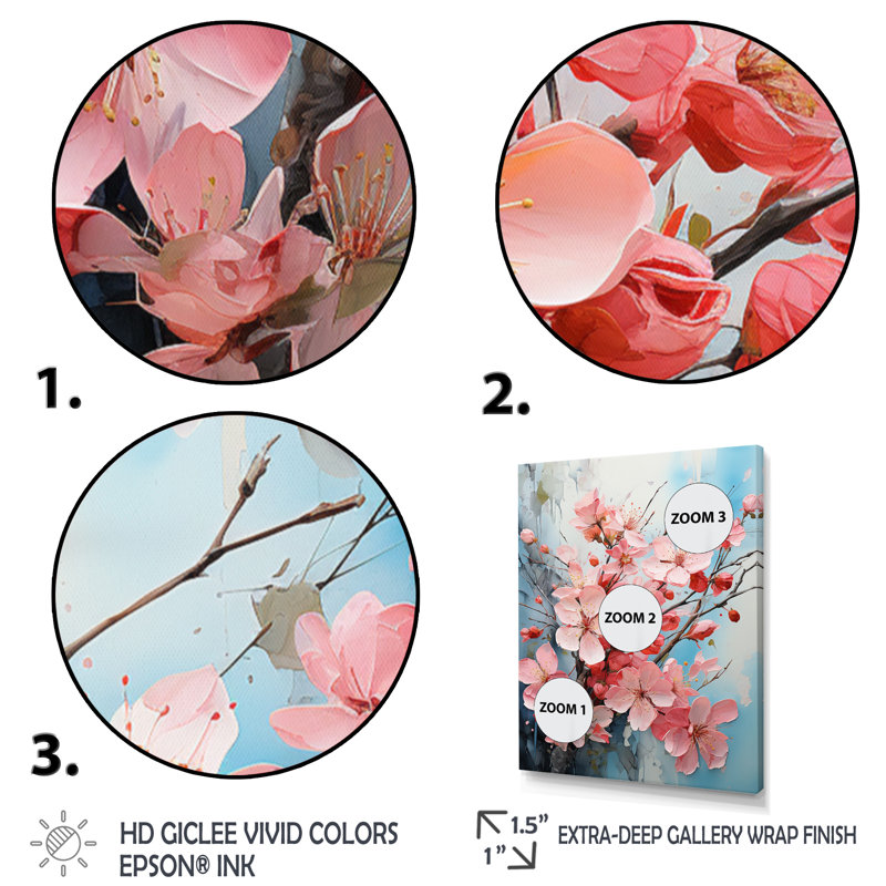 «Alcinous Pink Apple Blossom Collage III», reproduction sur toile, Toile encadrée noire simple, H 44 po x l 34 po x P 1,5 po