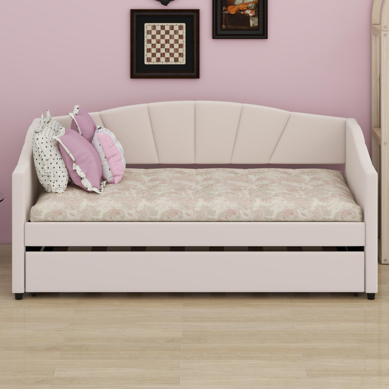 Lit de jour rembourré avec lit gigogne, Beige