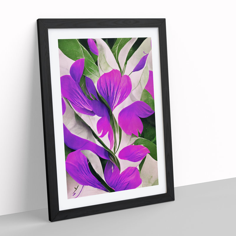 Beautiful Abstract Flowers No.1 - Single Picture Frame Print, 64cm H x 46cm W x 2cm D, Black Framed