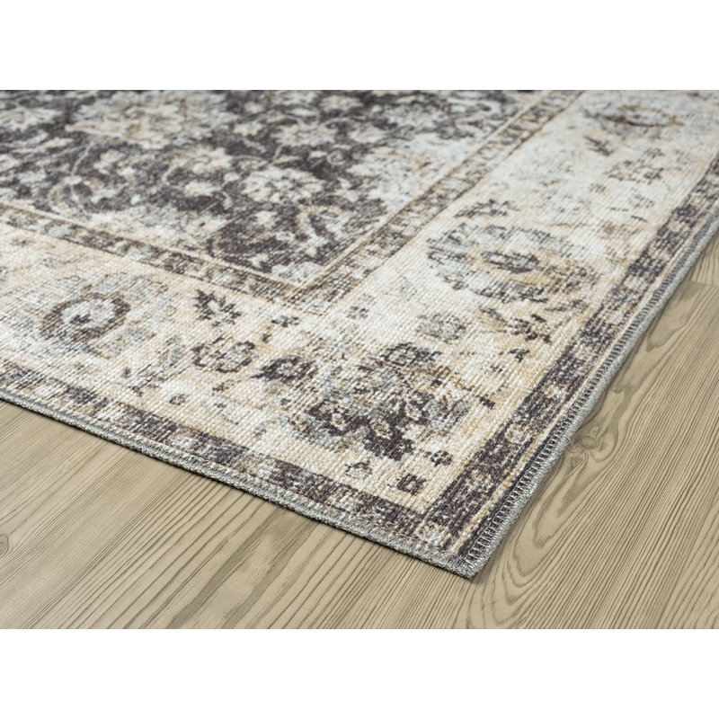 Tapis gris anthracite lavable Remington, Rectangle 2 pi 7 po x 7 pi 3 po