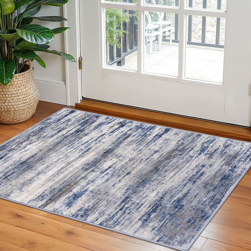 Machine Washable Area Rugs Rubber Backed Rug for Bedroom Living Room, Rectangle 2' x 3', Blue/Gray