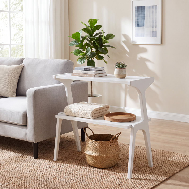 Table de bout en bois massif à 2 niveaux avec tablette de rangement