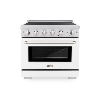 Zline 36 in. Satin Stainless Paramount Induction Range with 5 Element Cooktop and White Matte Door