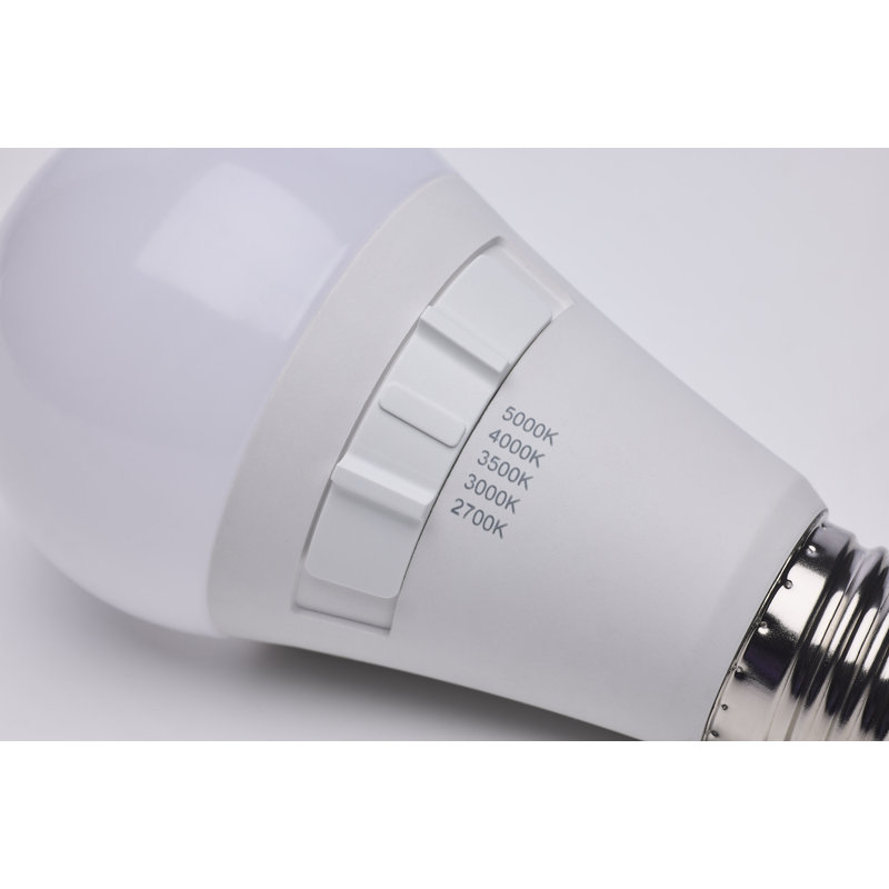 12 W A19 DEL 27K / 3K / 35K / 4K / 5K CCT, base moyenne, finition blanche, 120 volts, 1100 lumens , 12 W