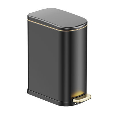 Poubelle de salle de bain noire 2,6 gallons, poubelle à pédale en acier inoxydable avec couvercle à fermeture en douceur, seau à doublure amovible, comprend 60 sacs à ordures, corbeille pour les espaces étroits, toilette, téléviseur, chambre à coucher, maison, bureau