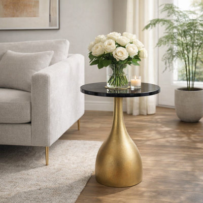 Accent Table Metal and Glass Sculptural Teardrop Base with Rounded Top for Living Room Bedroom Office Modern Home - 23" Bronze, Copper, Metallic