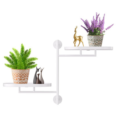Rotating Plant Stand Shelf Indoor, Floating Shelves, Wall Mount Plant Hanger Holders, 2-Tier, (White) by George Oliver