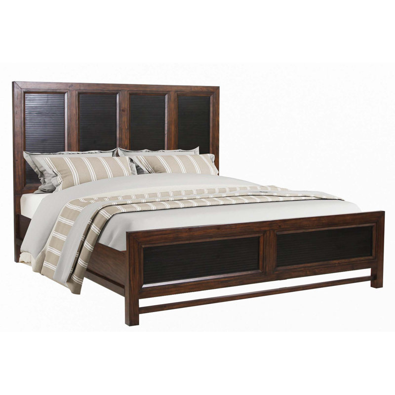 Queen Pine Wood Frame Panel Bed with Rustic Two-Tone Finish