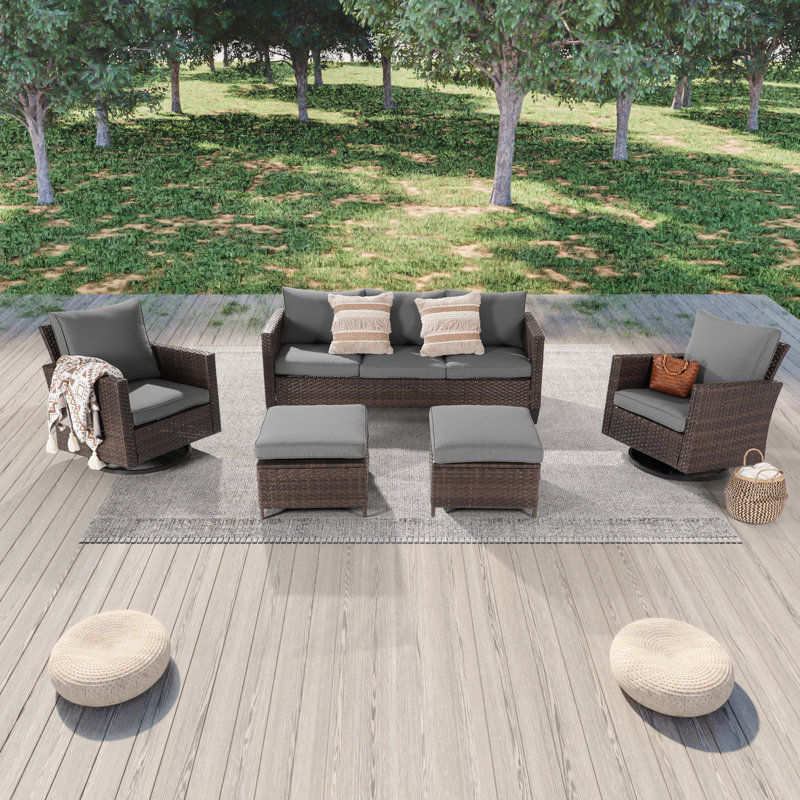 Ashvi 5 - Person Outdoor Conversation Set with Cushions and Rocking Swivel Chairs, Gray