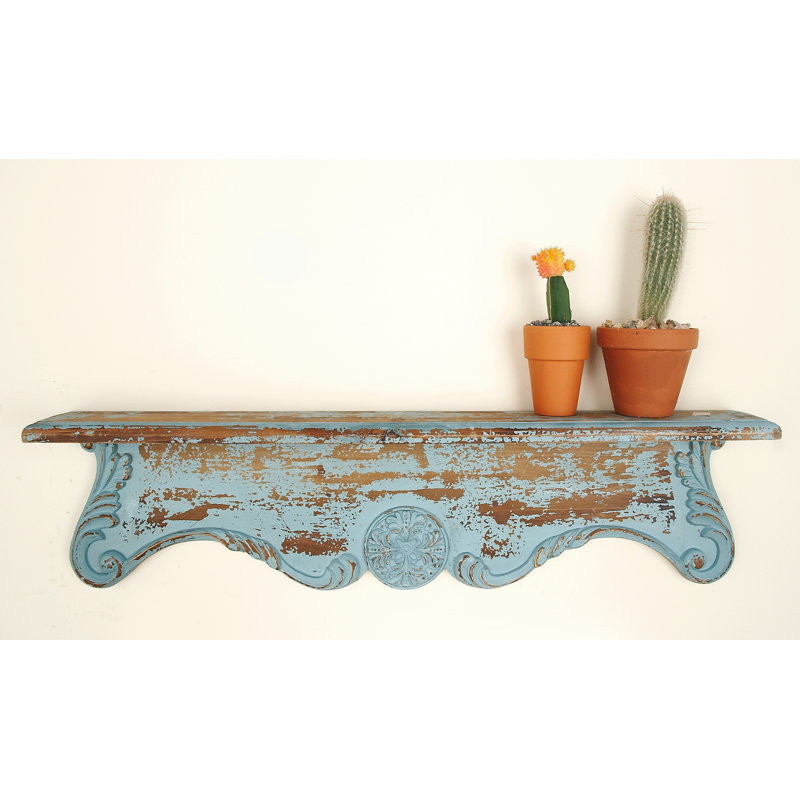 Wood 1 Shelf Scroll Blue Wall Shelf
