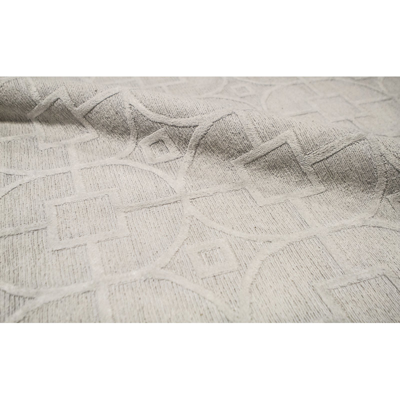 Wool Geometric Area Rug in Light Gray