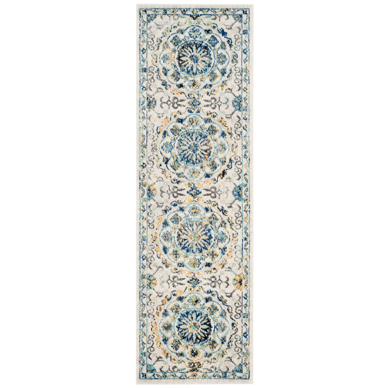 Tapis floral ivoire / bleu Osakis, Tapis de couloir 2 pi 2 po x 7 pi