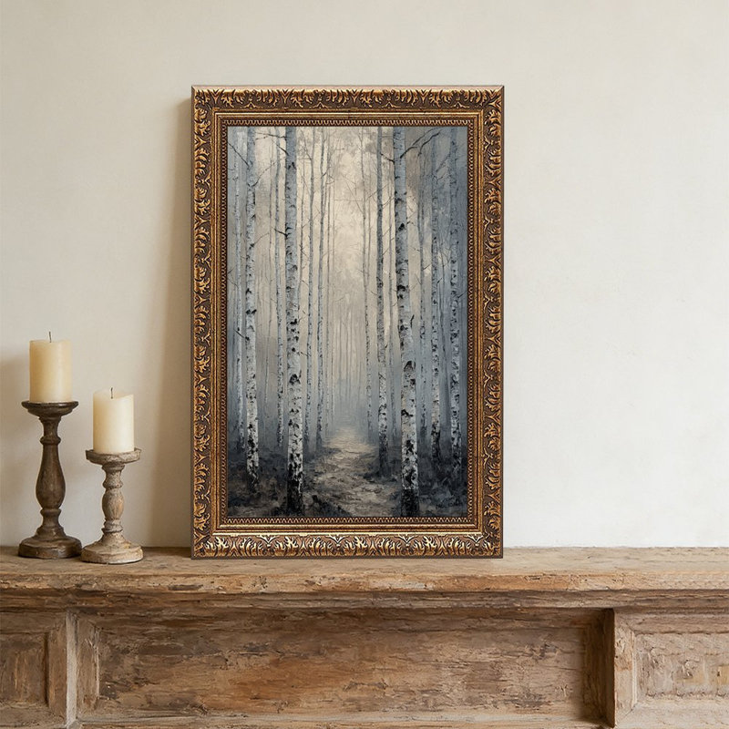 Misty Birch Forest Pathway Art Print, L 16 po x l 24 po