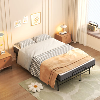 Grand grand lit pliant de 75 po x 46 po pour les personnes de grande taille, lit escamotable extra long et large avec mousse à mémoire de forme de 5 po, lit d'invité robuste d'une capacité de 450 lb, lit simple portable spacieux
