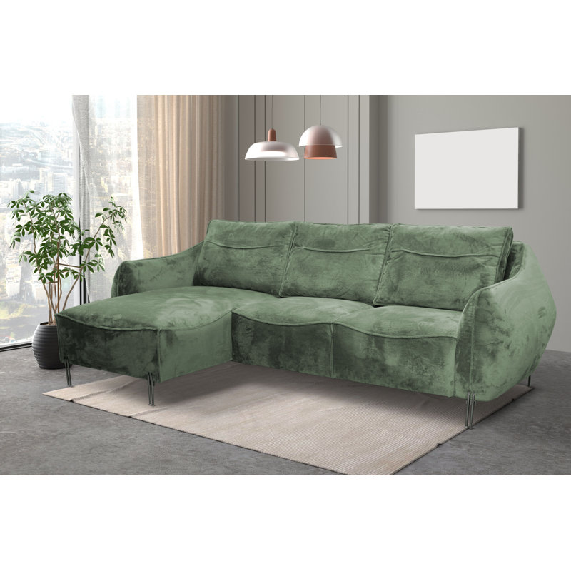 Adly 3 Seater Fabric Sofa & Chaise, Right Hand Facing, Green