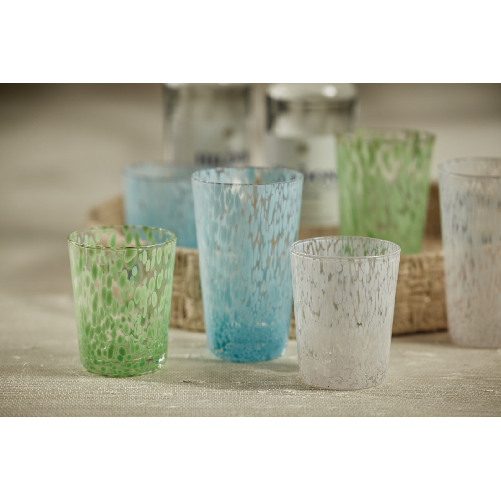 Buck Speckled Glass Tumblers, Set of 6, White