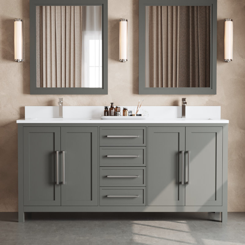 Fouraker 72'' Free Standing Double Bathroom Vanity with Quartz Top, Dark Gray