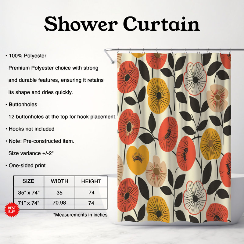 Rideaux de douche classiques 1 pièce, H 74 po x l 71 po
