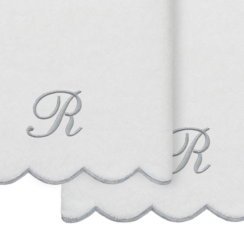  Ensemble de serviettes de bain personnalisables 100% coton turque ADORNIA 2PC, R, Blanc / Gris