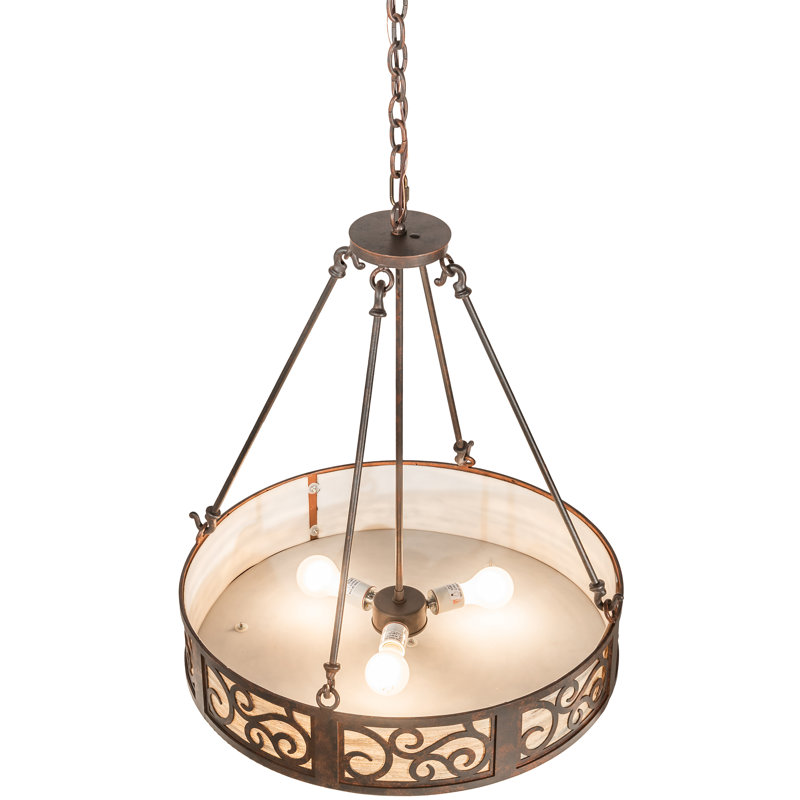 Cajun Spice Brown Drum Pendant with Beige Glass
