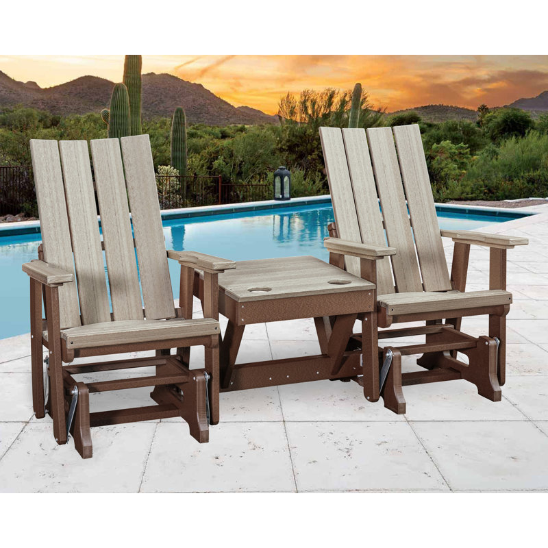 Double Glider With Centre Table On A Base, Beige/Brown