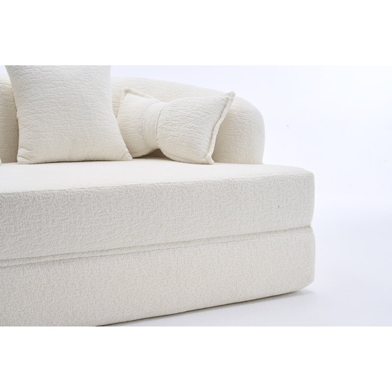 Canapé-lit 2 en 1 pliable, canapé-lit convertible pliable sans os de 70 pouces, 4 coussins pour le salon, blanc laiteux