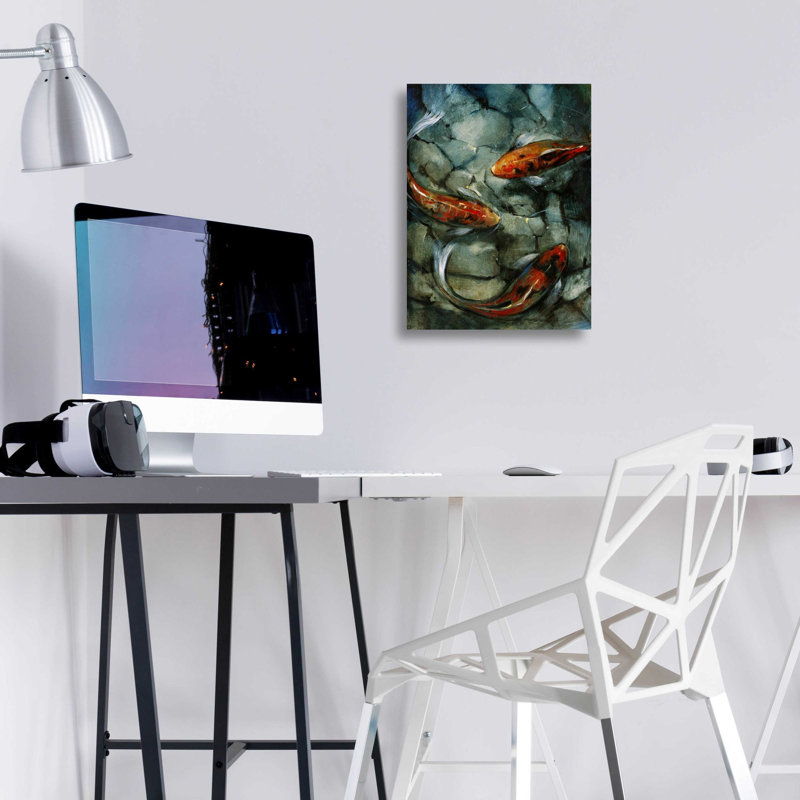 «Tres Koi II» par Tim O'Toole, art mural en verre acrylique, H 16 po x l 12 po x P 0,13 po