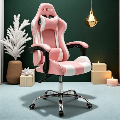 Fauteuil de jeu ergonomique avec support lombaire - Chaise d'ordinateur inclinable à haut dossier pour adultes, chaise de bureau double rembourrée avec appui-tête et hauteur réglables, chaise de bureau et de jeu