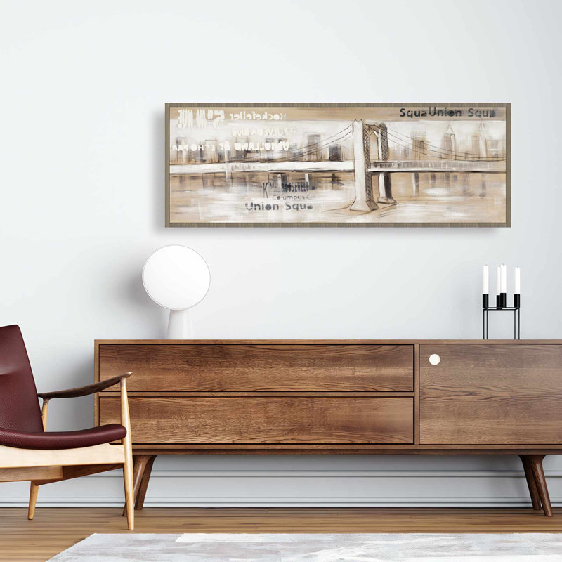 Toile de chambre industrielle brune | Pont abstrait, typographie