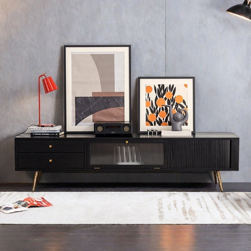 Meuble télé de luxe noir clair, 62.99"