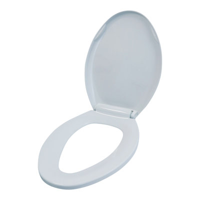 Elongated Toilet Seat with Adjustable Hinges in White Plastic, Standard Size Fit
