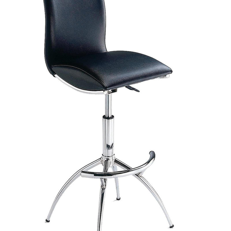 Modern Barstool Leatherette/Chrome Adjustable Height In Black Color