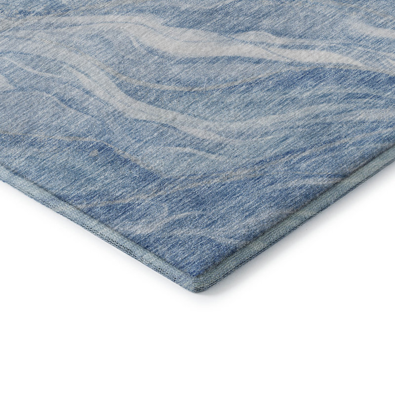 Tapis bleu Prisco lavable à la machine de qualité supérieure, Rectangulaire 3 pi x 5 pi