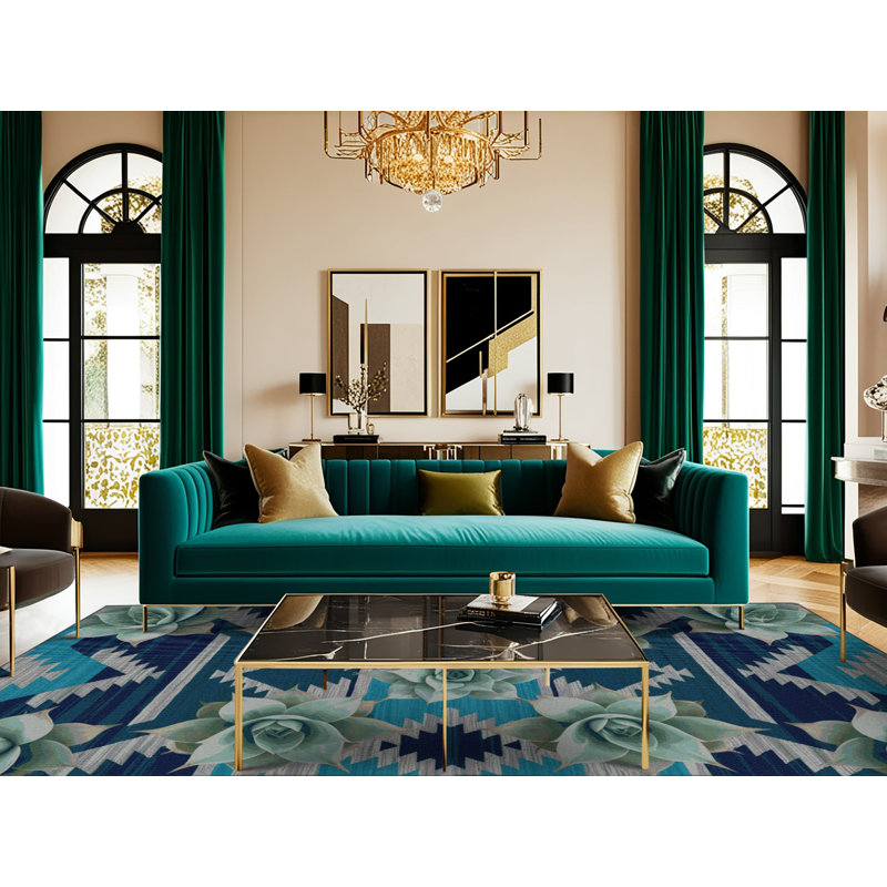 Washable Agave Plant Southwestern Area Rug, Rectangle 7' x 9'