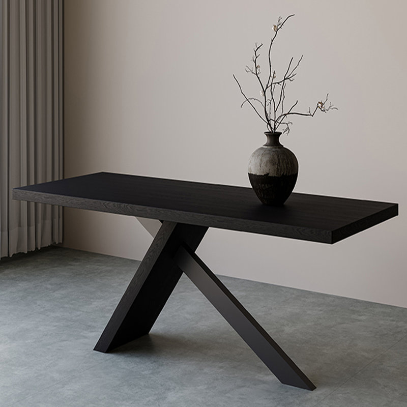 Black Rectangular Solid Wood+Iron Dining Table, 29.53"H x 62.99"L x 31.5"W
