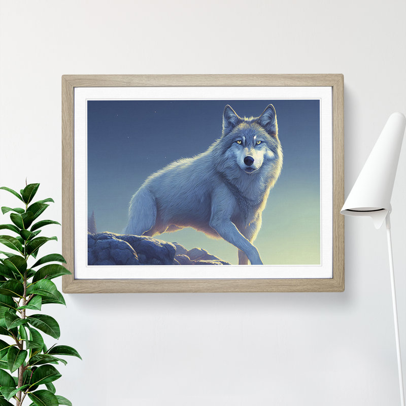 Creeping Wolf - Single Picture Frame Print, 34cm H x 46cm W x 2cm D, Oak