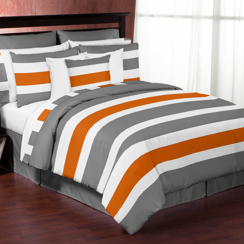 Stripe Comforter Set, Gray/Orange, Full/Queen Comforter + 2 Standard Shams
