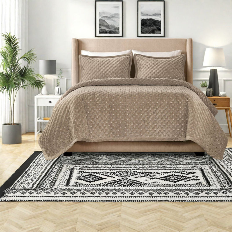 Ensemble de literie en velours King, couvre-lit matelassé taupe pour chambre à coucher - Pièce