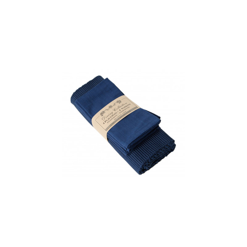 Cotton Rectangle Placemat And Napkin Set, Navy Blue