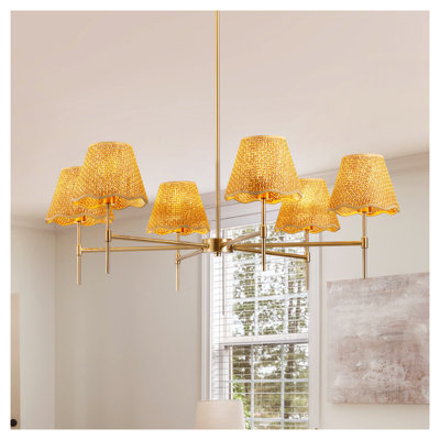 Boho Rattan Chandelier 6-Lights Rustic Industrial Pendant Light Large Adjustable Pendant Lighting Fixtures for Kitchen Island Dining Living Room,UL Listed
