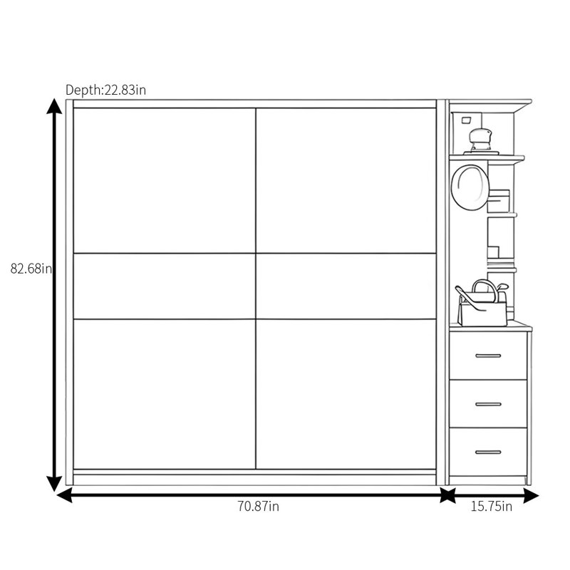 Simple And Modern Colour Blocked Wardrobe, H 83 po x l 87 po x P 28 po
