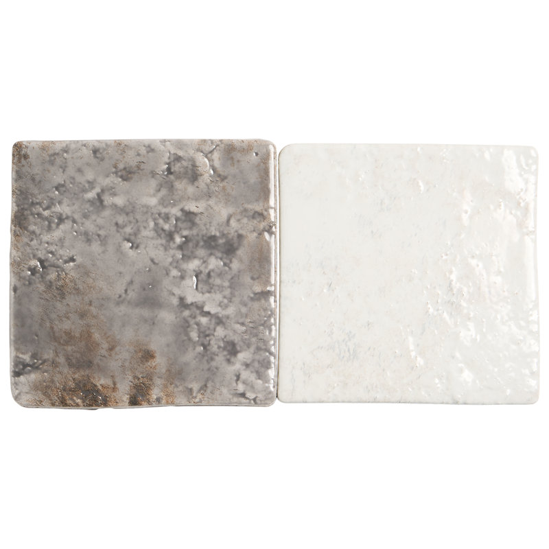 Greta 5x5 Checkered Glossy Textured Porcelain Tile, Smoke Gray/Seashell White